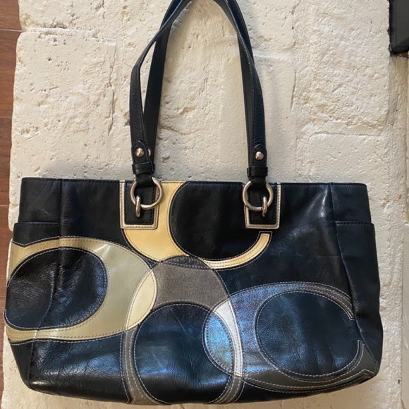 Coach Handbags - Authentic COACH Leather & Suede Handbag, Black & Cream #021
